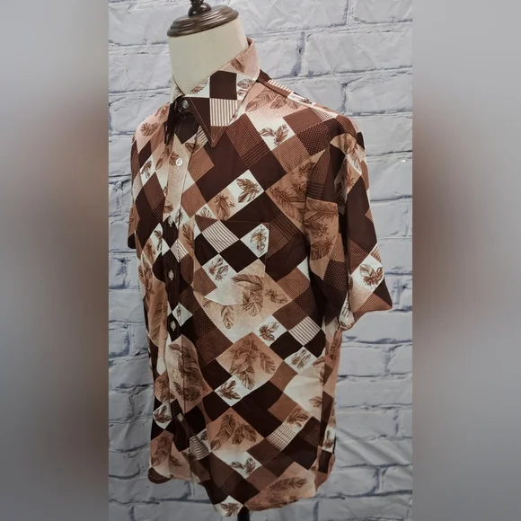 Sears Button Down Sport Shirt S/S Checkered Vintage 70s 80s Canada 16-16.5 Large - Picture 15 of 16